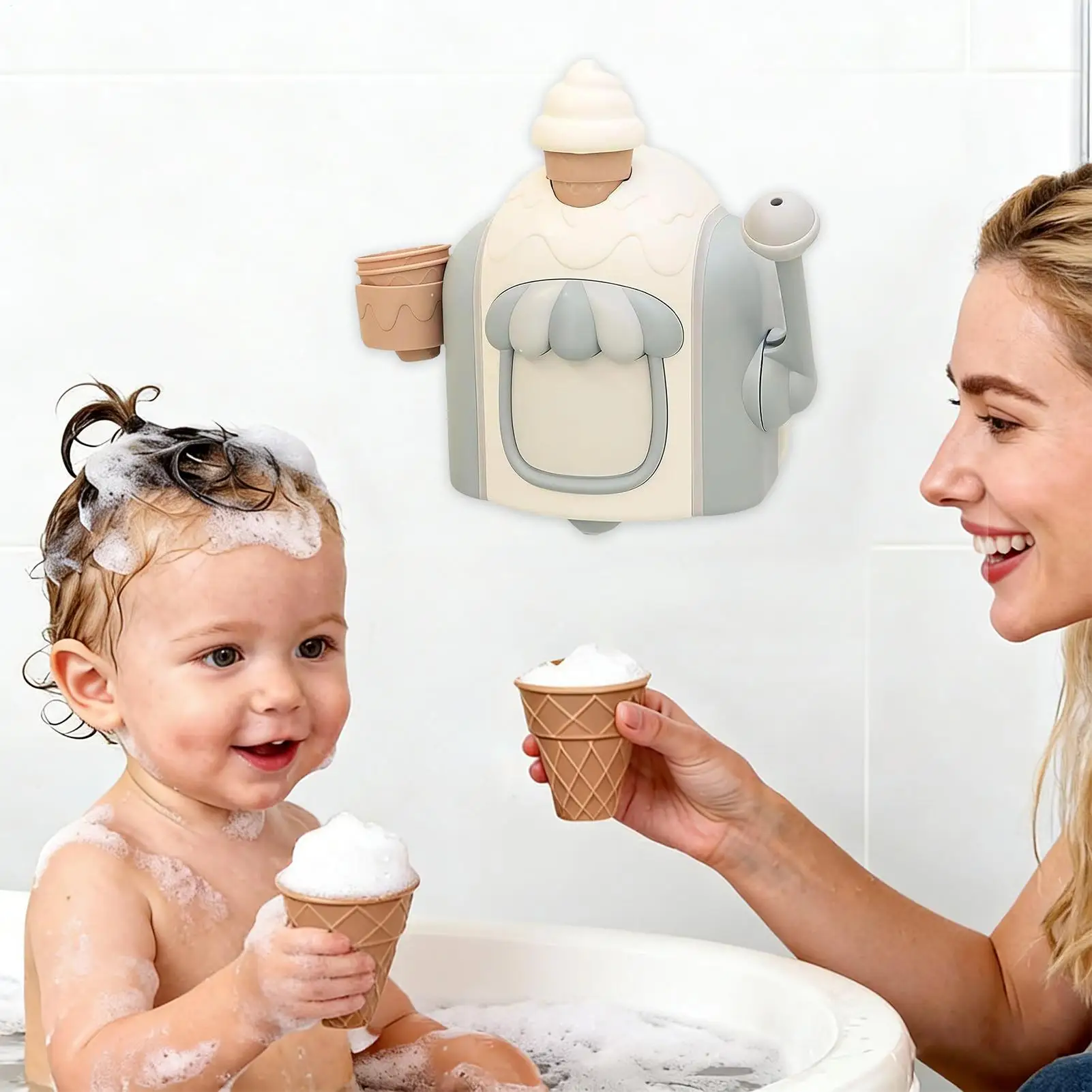 Brinquedo de banho para chuveiro, jogo de água com manivela manual, fabricante de espuma de sorvete, brinquedos de banho para crianças de 2 a 5 anos, meninos, meninas, natal