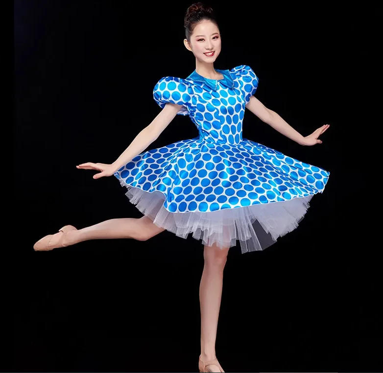 XS-5XL Adult Women Dot Bubble Mini Dress Modern Dance Opening Dance Costume Singer Dancer Team Party Prom Stage Rave Show Wear