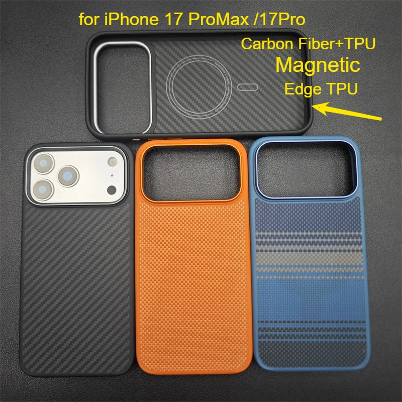 

Чехол из углеродного волокна + ТПУ для iPhone 17 Pro Max/17 Pro, магнитный чехол из арамидного волокна, защитный чехол из углеродного волокна для мобильного телефона
