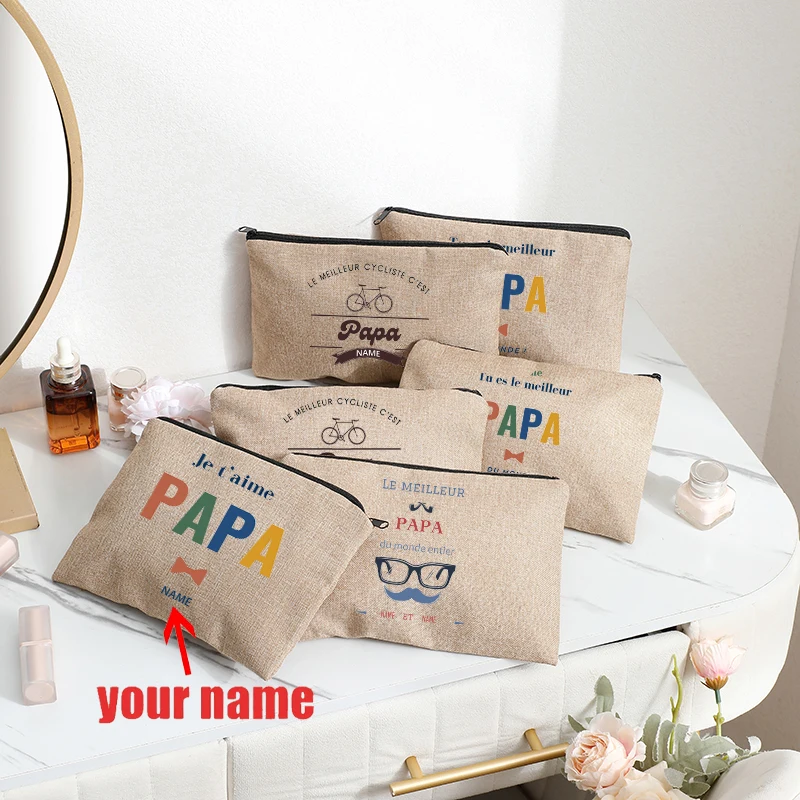 Personalized with Name Papa Dad Glasses Cyclist Patterns Makeup Bag Travel Pouch for Man Father Days Papa Dad Christmas Gifts