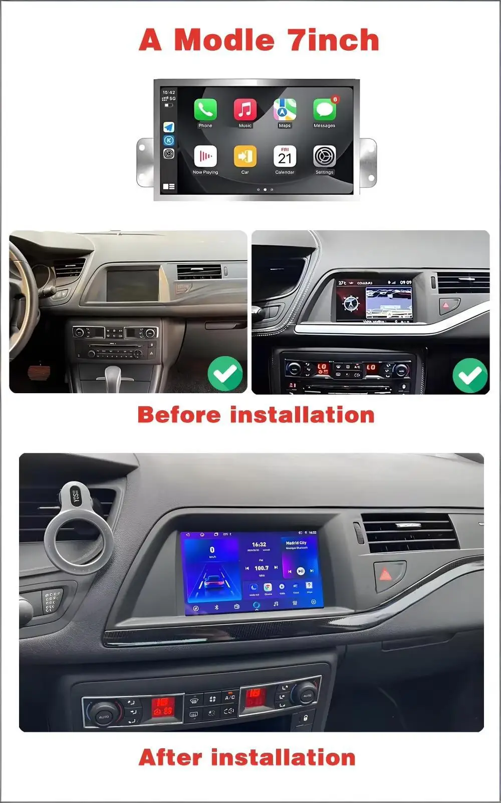 Android 16 Car Radio 7“ For Citroen C5 X7 2011 - 2018 GPS Navigation Stereo Head Unit Multimedia Player No 2din DVD QLED Screen
