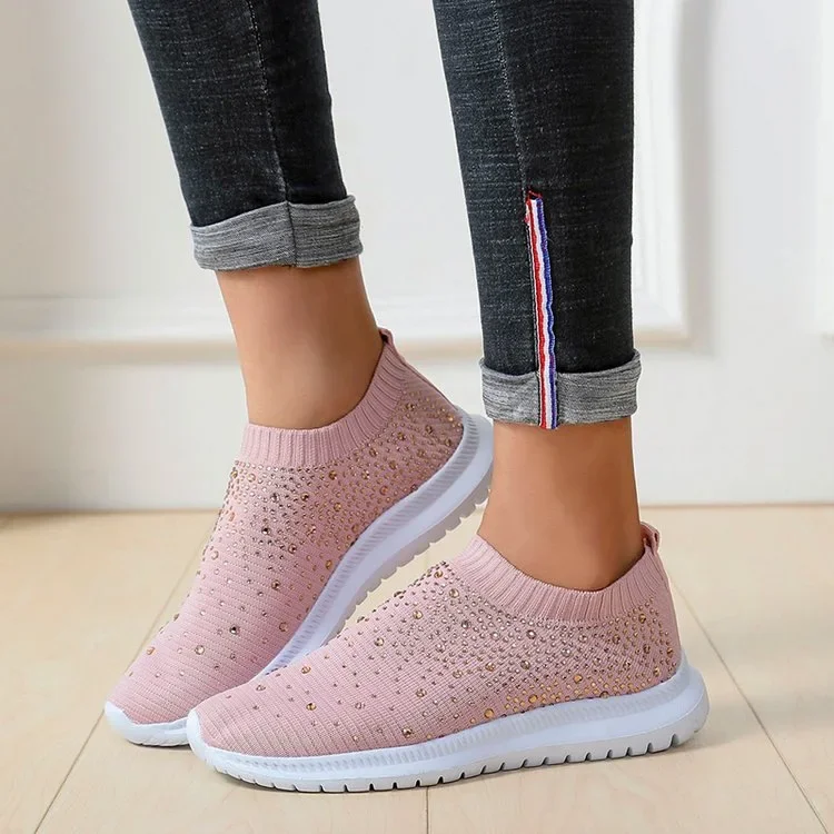 Crystal Sneakers women Fashion Breathable Mesh Slip On Flat Shoes For Women 2023 Outdoor Walking Loafers Zapatos Mujer