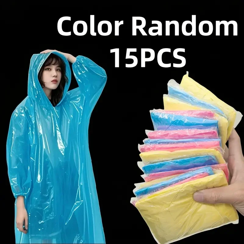 AliExpress 15/30Pcs Random Color Disposable Transparent Rain Poncho for Adults - Lightweight Foldable Emergency Rain Gear, Red/Blue/Yellow, Breathable Plastic Material Suitable for Hiking, Fishing, Cycling and