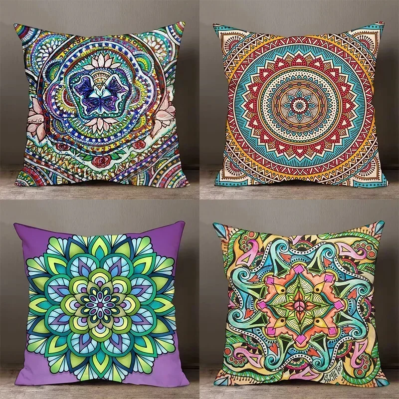 Home Decor Colorful Mandala Patterned Decorative Pillow Covers Pattern Cushion Cover Suitable For Sofa Bedroom Car Pillow Cover