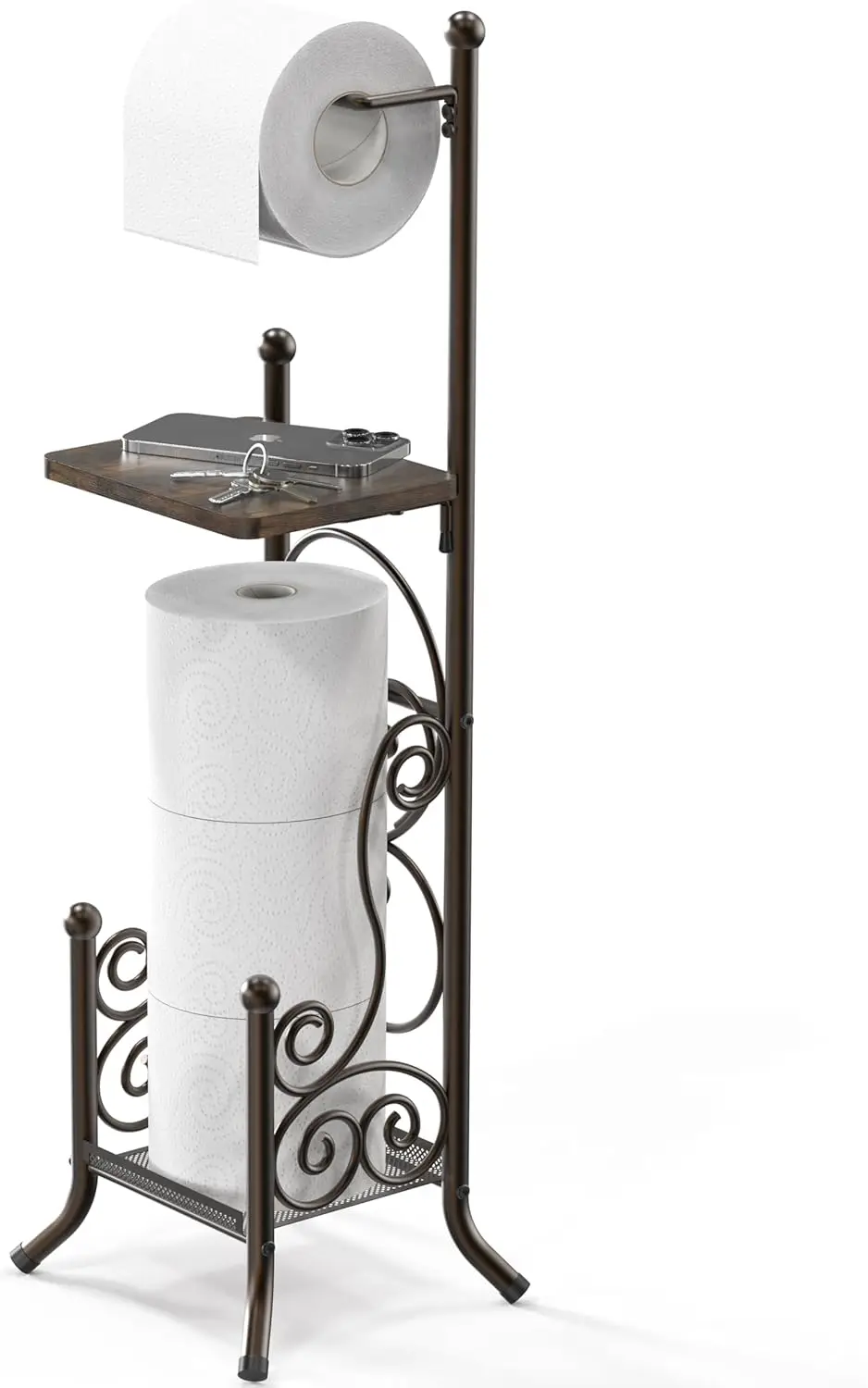 

Minimalist Home Furnishings English Bathroom Toilet Paper Roll Holder with Shelf, Bronze