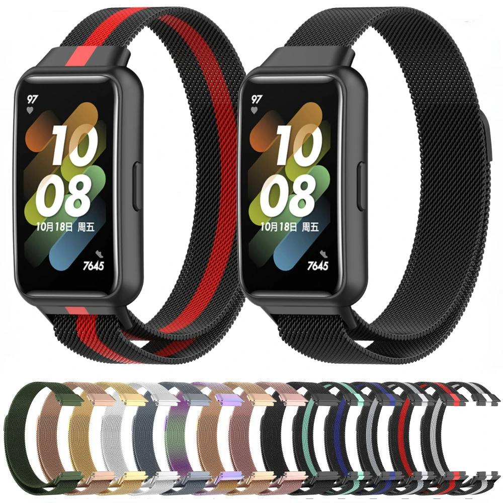 Milanese حلقة حزام لهواوي باند 7 ، سوار مغناطيسي ، معصمه ، الساعات الذكية استبدال الملحقات