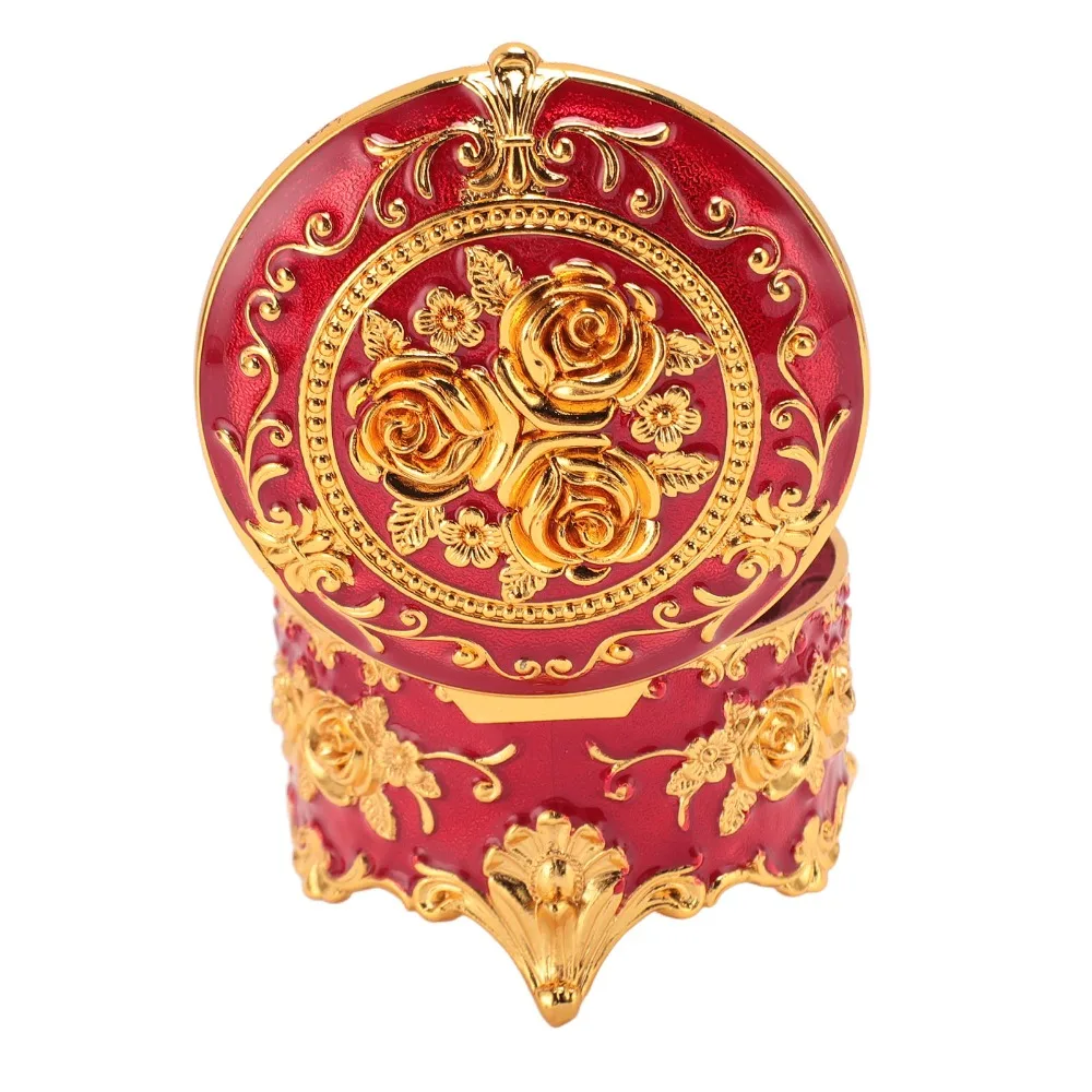 Jewelry Boxes Flower Vintage Jewelry Box Gold Round Round Jewelry Box Zinc Alloy Keepsake Box For Ring Earring