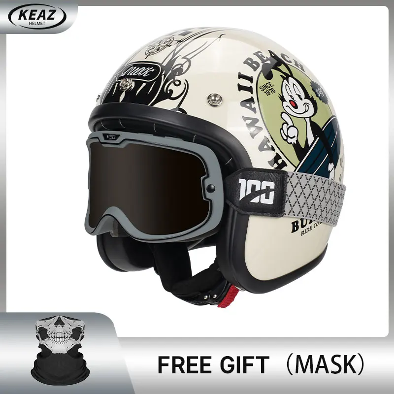 

Retro Motorcycle Helmet Three-quarters Helmet Electric Pedal Motorcycle Half Helmet Safety Helmet DOT certification with Googles