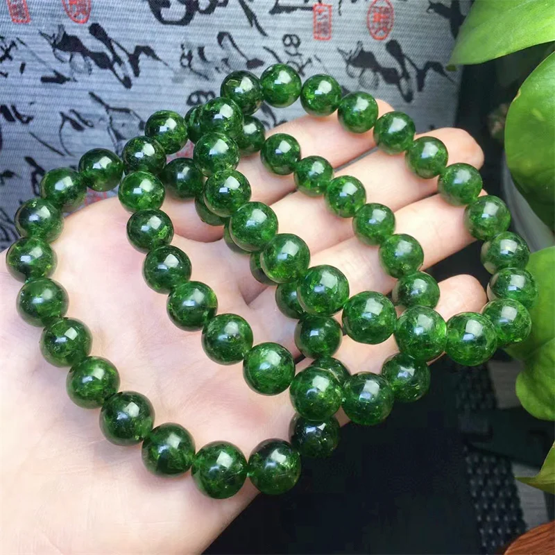 10mm Natural Diopside Bracelet Round Bead Crystal Healing Fengshui Stone Women Men Jewelry Gift 1pcs