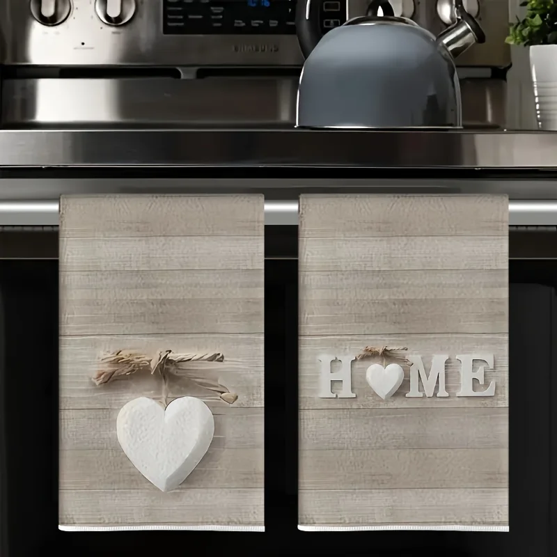 2Pcs, wooden board hone, daily seasonal winter decorative hand towel with love, dishwashing towel scouring cloth.