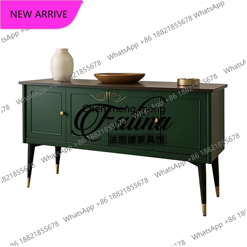 M183 Solid wood porch cabinet American retro carved wall side cabinet living room storage side cabinet