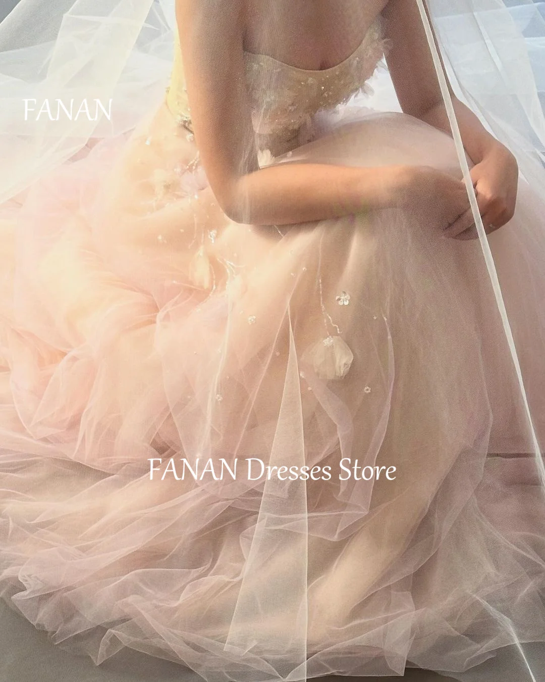 

FANAN Korea Strapless Tulle Appliques Wedding Dresses 웨딩드레스 Pink Zipped Simple Vintage Custom Made Bride Gowns Plus Sizell