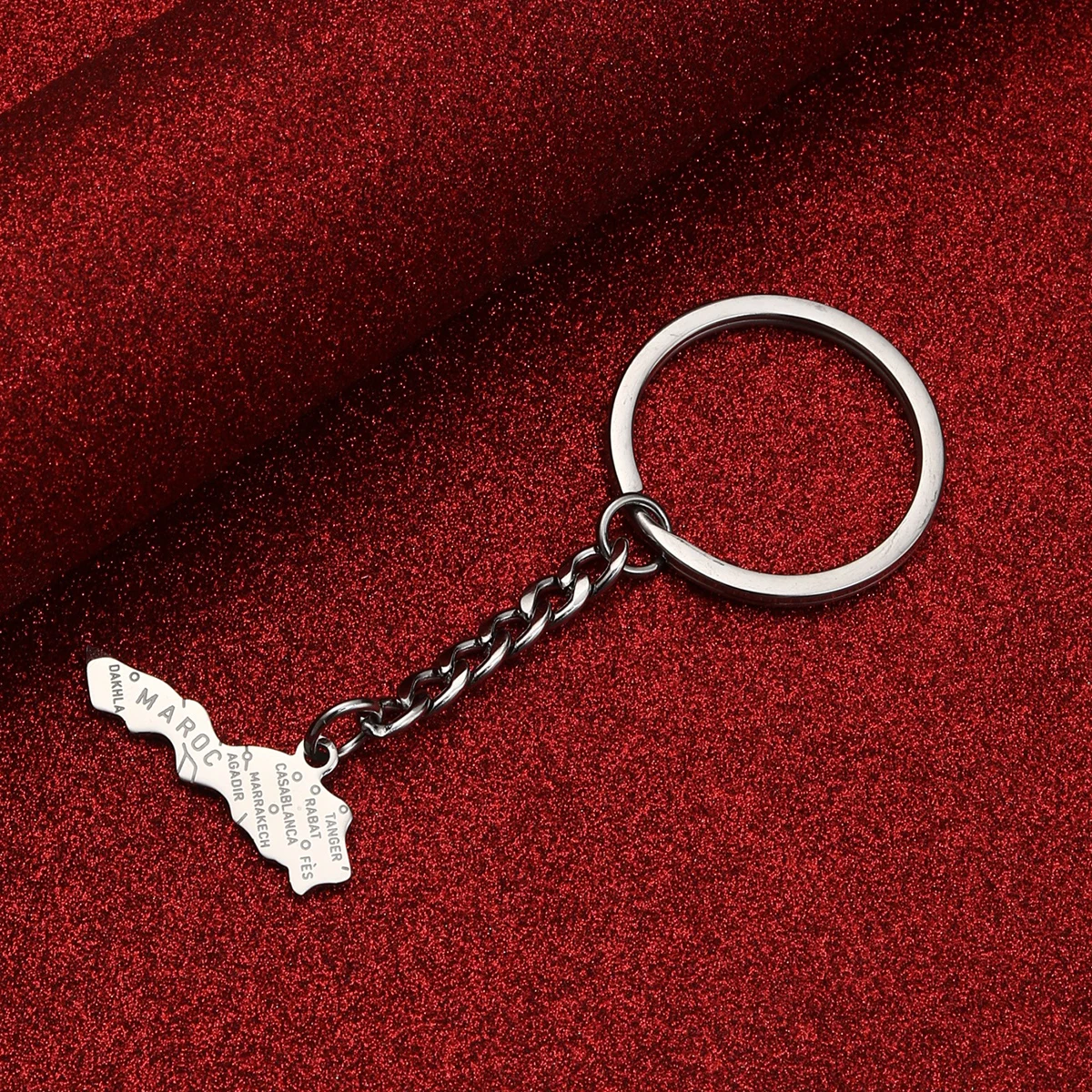 Stainless Steel Maroc Map Cities Name Keychain Gold Color Jewelry for Women Men Morocco