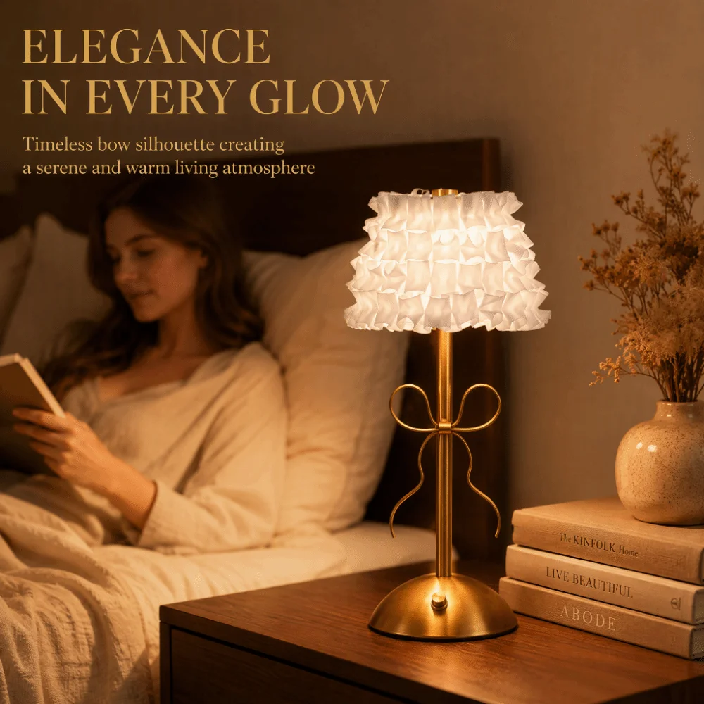 French Style Bow Table Lamp 3-color Changing Type-C Rechargeable Rechargeable Small Lamp Retro Artistic Luxury