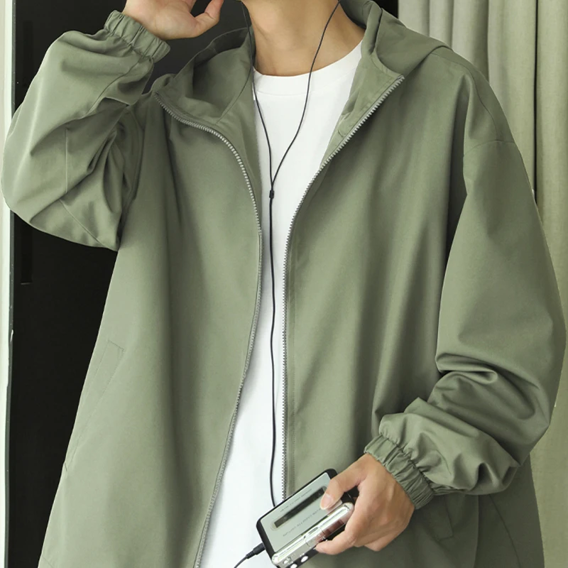 

Men Spring Autumn Trendy Clothing New American High Street Solid Hooded Jackets Black All-matched Casual Waterproof Coat