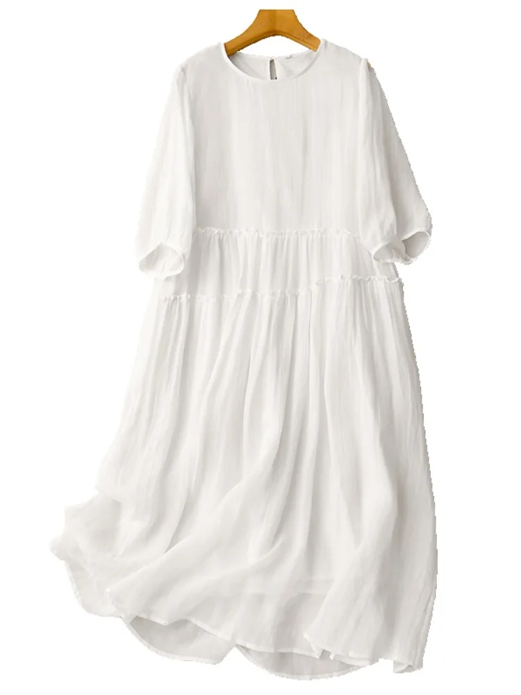 Artístico branco algodão linho ort sve dr feminino verão solto emagrecimento dupla camada grande balanço praia saia longa
