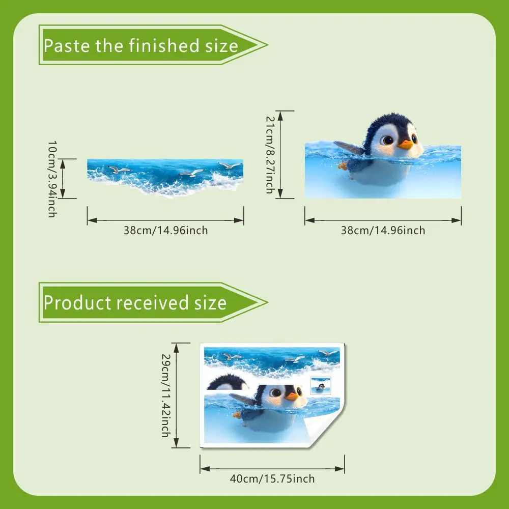 Swimming Little Penguin Toilet Sticker Self-adhesive Waterproof Bathroom Cute Decoration Lid Tank Seat Wall Sticker Home Decor