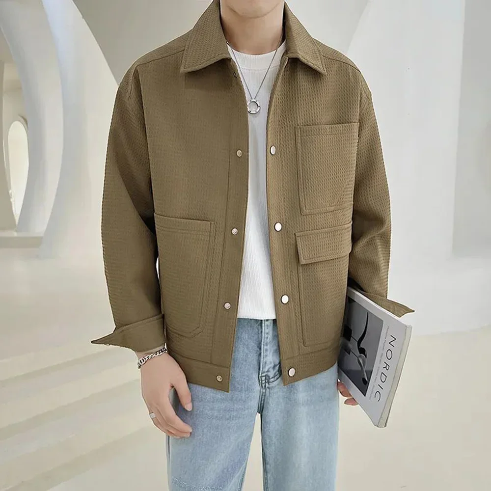 Mens Workwear Jacket Multiple Pockets Casual Jacket Autumn Streetwear Personality Retro Versatile Elegant Tops Men'S Clothing