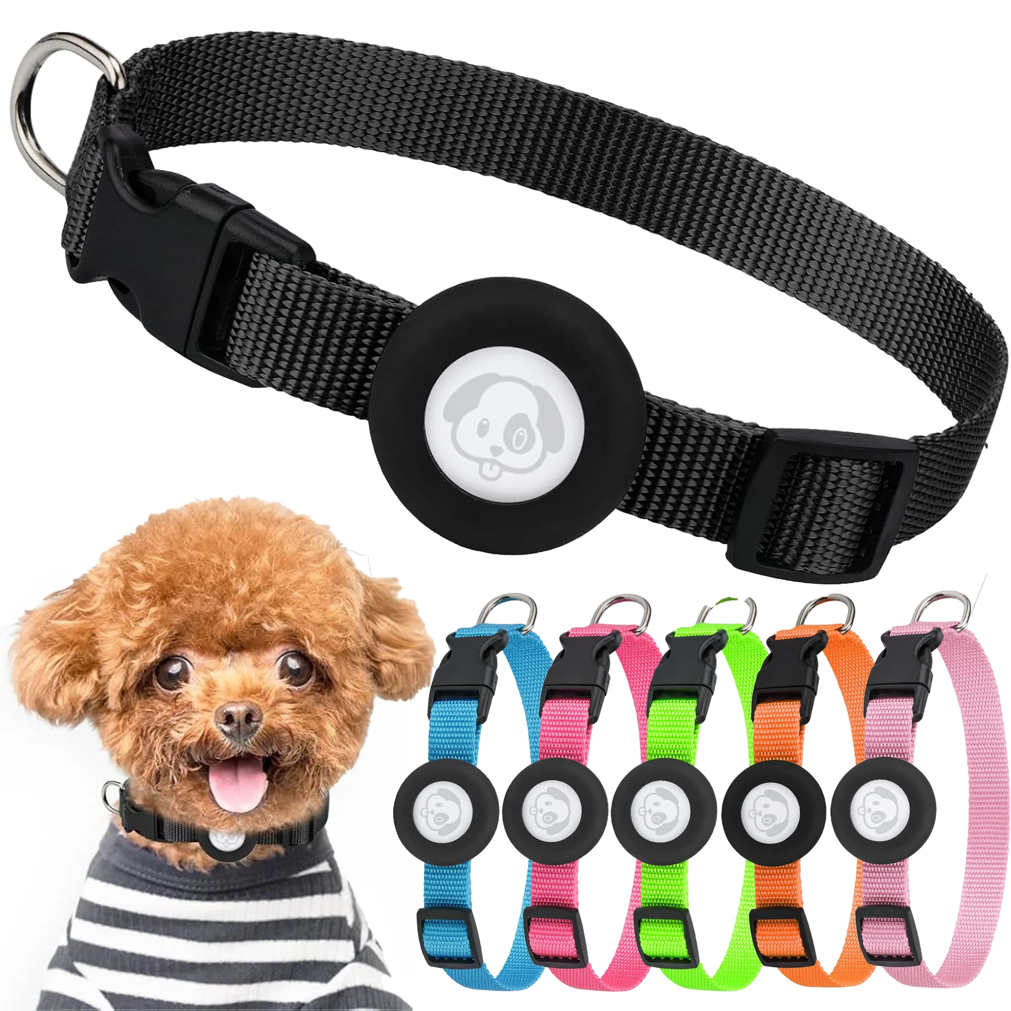 Airtag Dog Collar, Adjustable Air Tag Dog Collar with Durable Quick Snap Buckle,Imitation Nylon Dog Collar Holder for Small Dogs