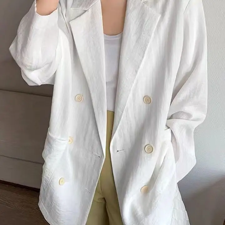 Insozkdg Frühling und Herbst Weiß Leinen Anzug Jacke für Frauen High-end-Anzug Dünne Sonnencreme Lose Beiläufige Blazer Frauen kleidung