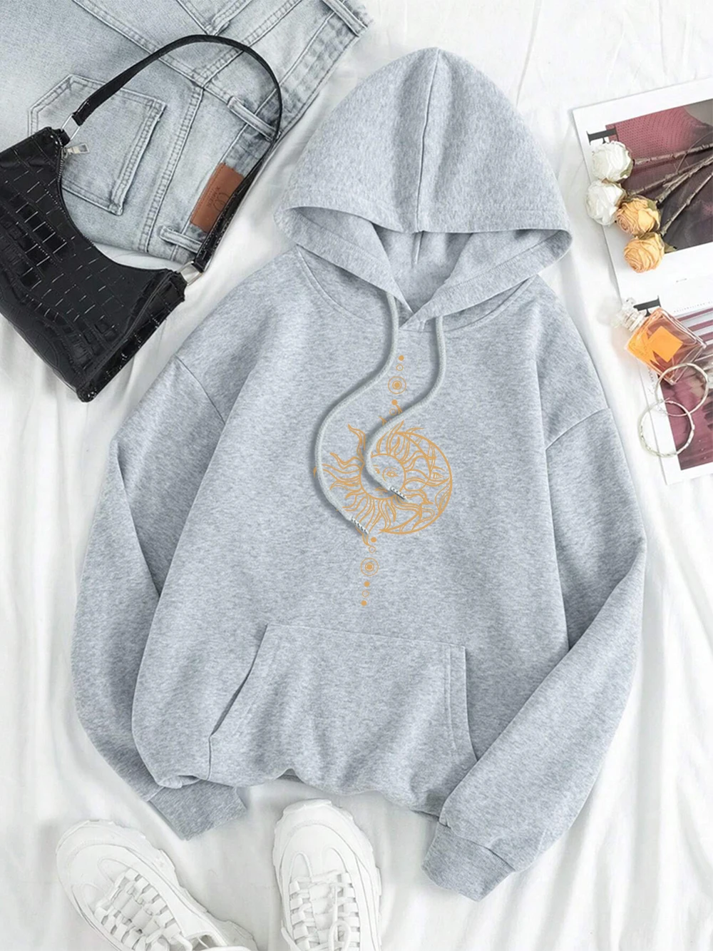 Funny\'S Sun And Moon Face Men Women Hoody Hip Hop Loose Hoodies Harajuku Loose Sweatshirt Fashion Warm O-Neccouple Clothes