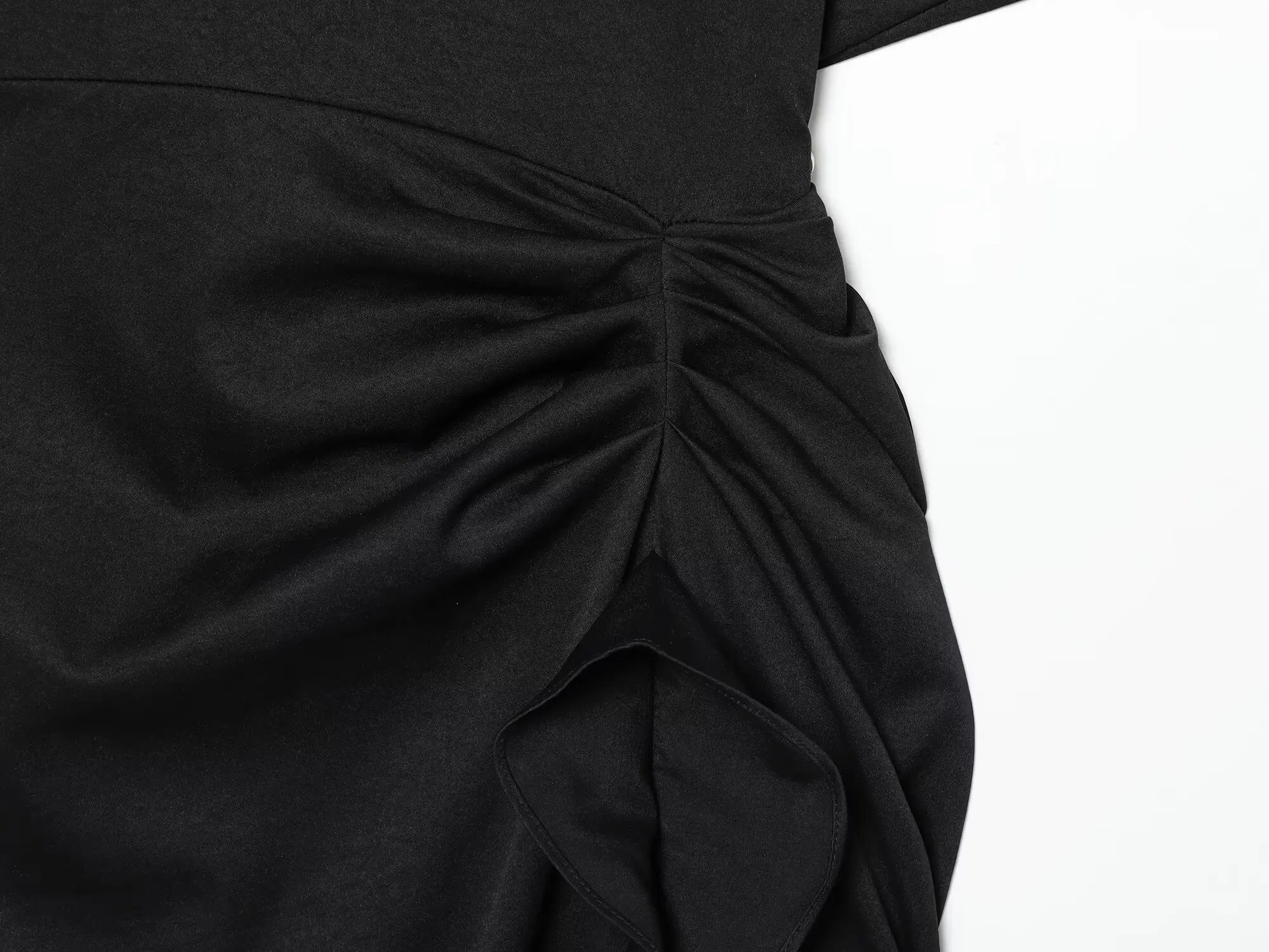 TFMLN Damen Einfarbiges Langes Kleid Rundhals Lange Ärmel Rüschenkanten-Dekoration Sommerkleidung Modische Elegante Schlanke Kleider – Detail 8