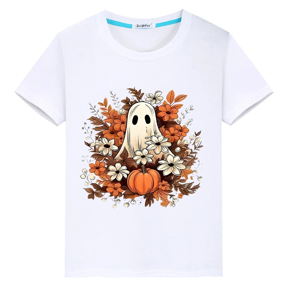 

Halloween pumpkin witch elf 100%Cotton t shirt for kids boy 10year Tops anime Short y2k one piece pride tshirt kids clothes girl