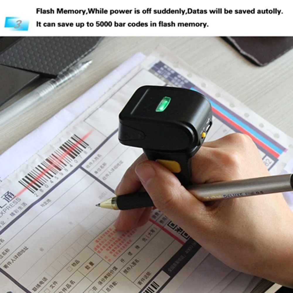 Finger Barcode Scanner Wireless 1D 2D QR Bar Code Finger Reader PDF 417Bar Code Scanners  for Inventory Counter Data Collector