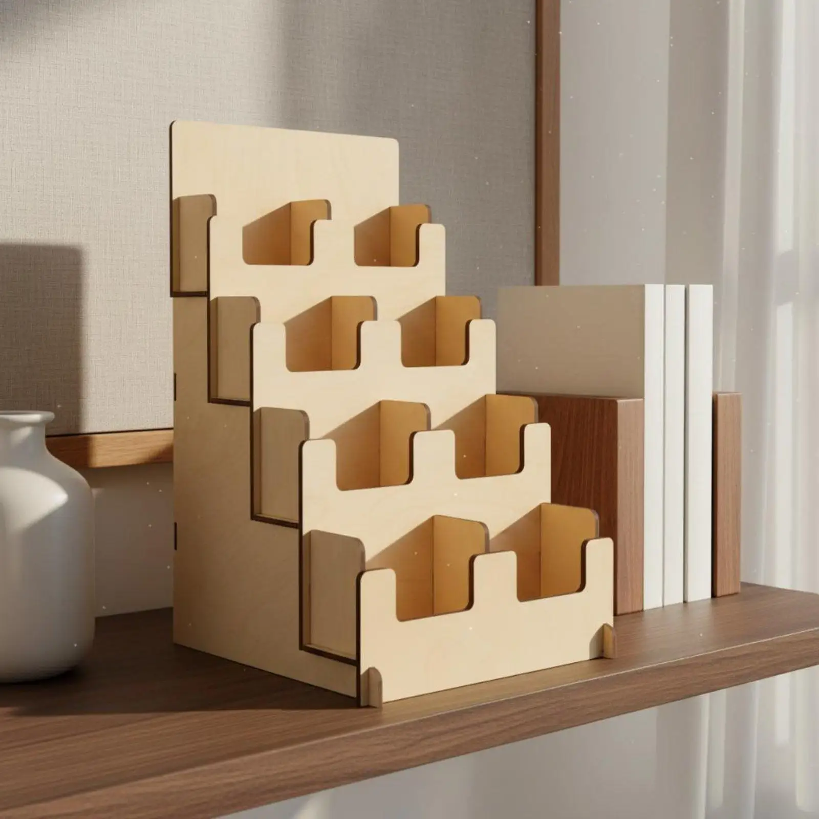 4-Tier Sticker Holder Easy to See Wooden Sticker Storage Space-Saving for Desk
