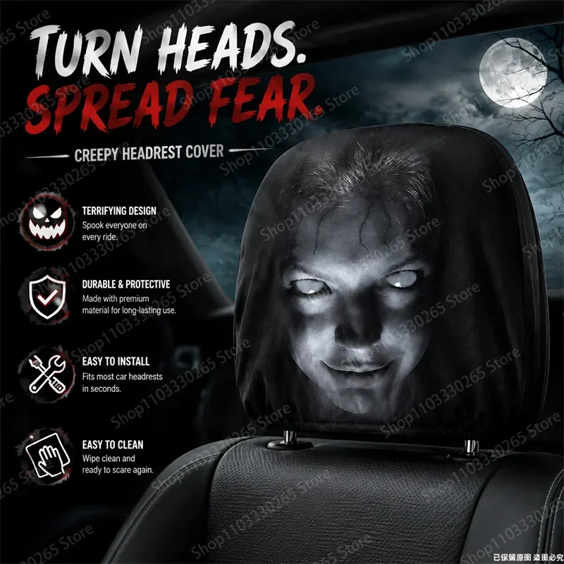 Scary Ghost Car Headrest Cover, Elastic Universal Fit Seat Sleeve, Funny Prank Decoration Prop For Halloween Car Interiors