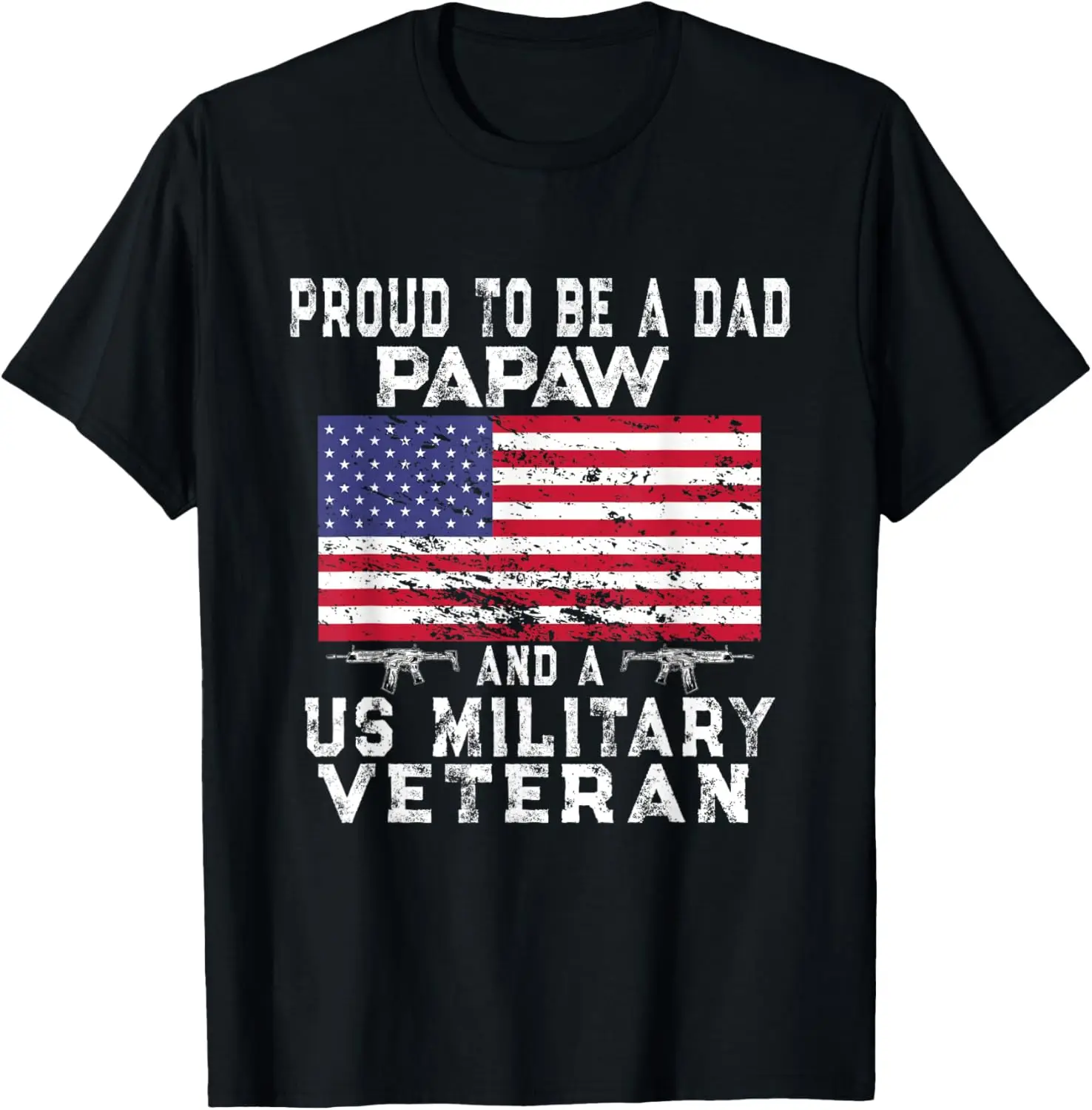 Proud Dad PaPaw Military Veteran - Retro US Flag Grandpa T-Shirt