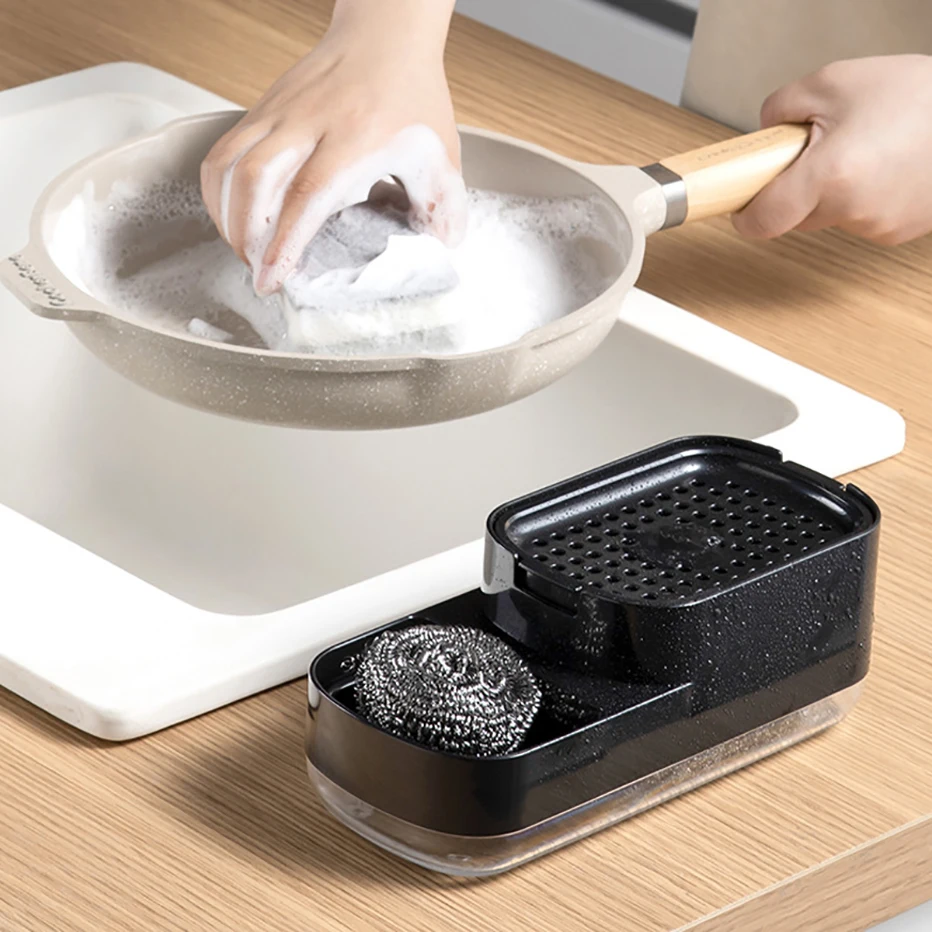 주방 싱크대 접시, 비누 펌프 디스펜서, 조리대 액체 손 비누 디스펜서, 화이트 스폰지 홀더, 스틸 패드 보관