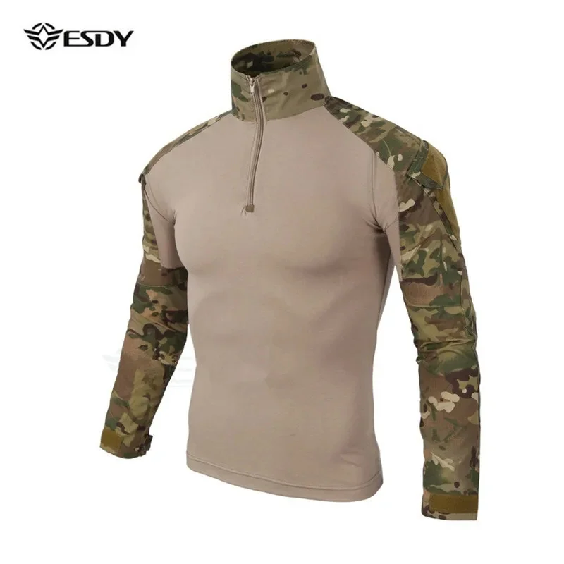 Men Women Military Training Camouflage Tactical Shirt With Elbow Pad Outdoor Hunting Field Shooting Long Sleeve Uniform Tops