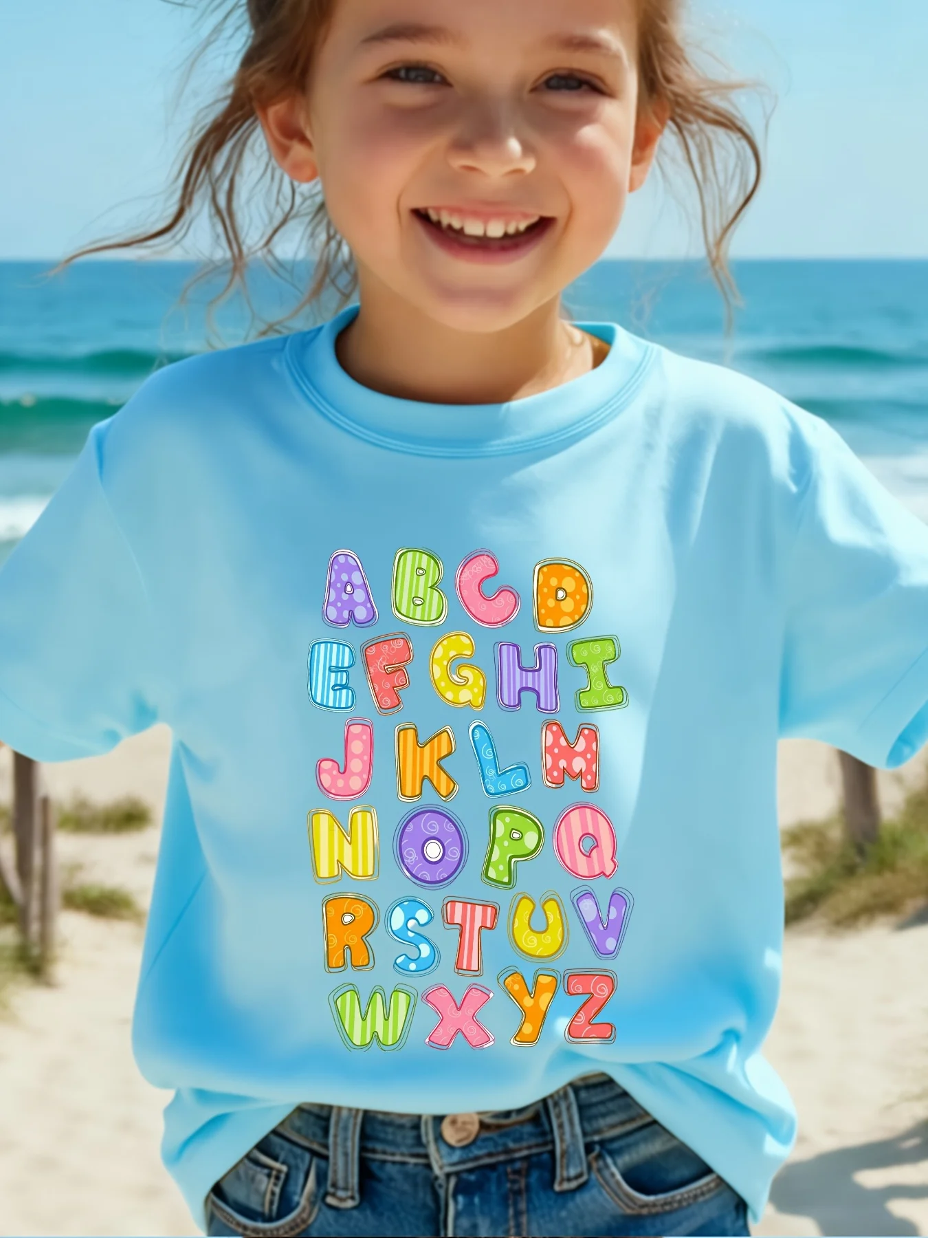 Lovely Colorful Alphabet Print Boys Girls Family Matching Tee Soft Kids Parent Child Short Sleeve Daily Simple Casual T Shirt