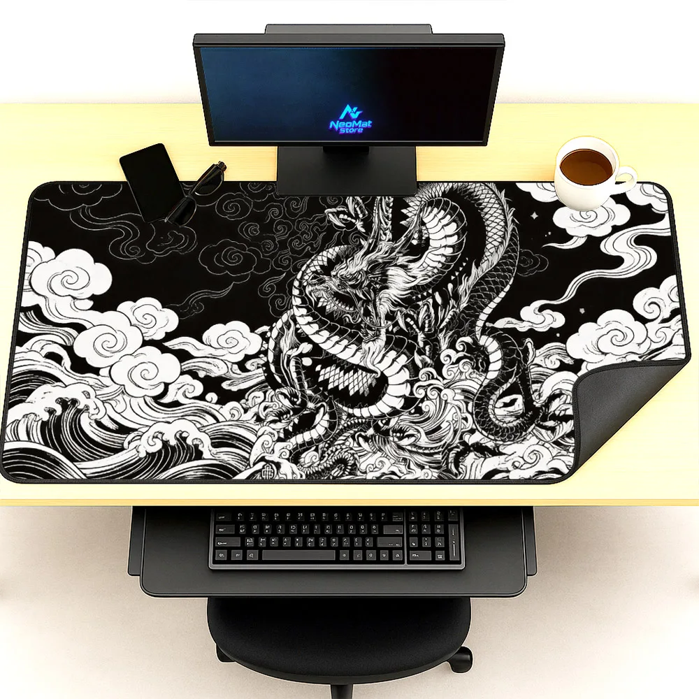 Very Large Desk Mat Dragon Computer Pad Black White Mouse Pad 1200x600 Chinese Deskpad Japan Pc Decoration Office Table Mat 1400