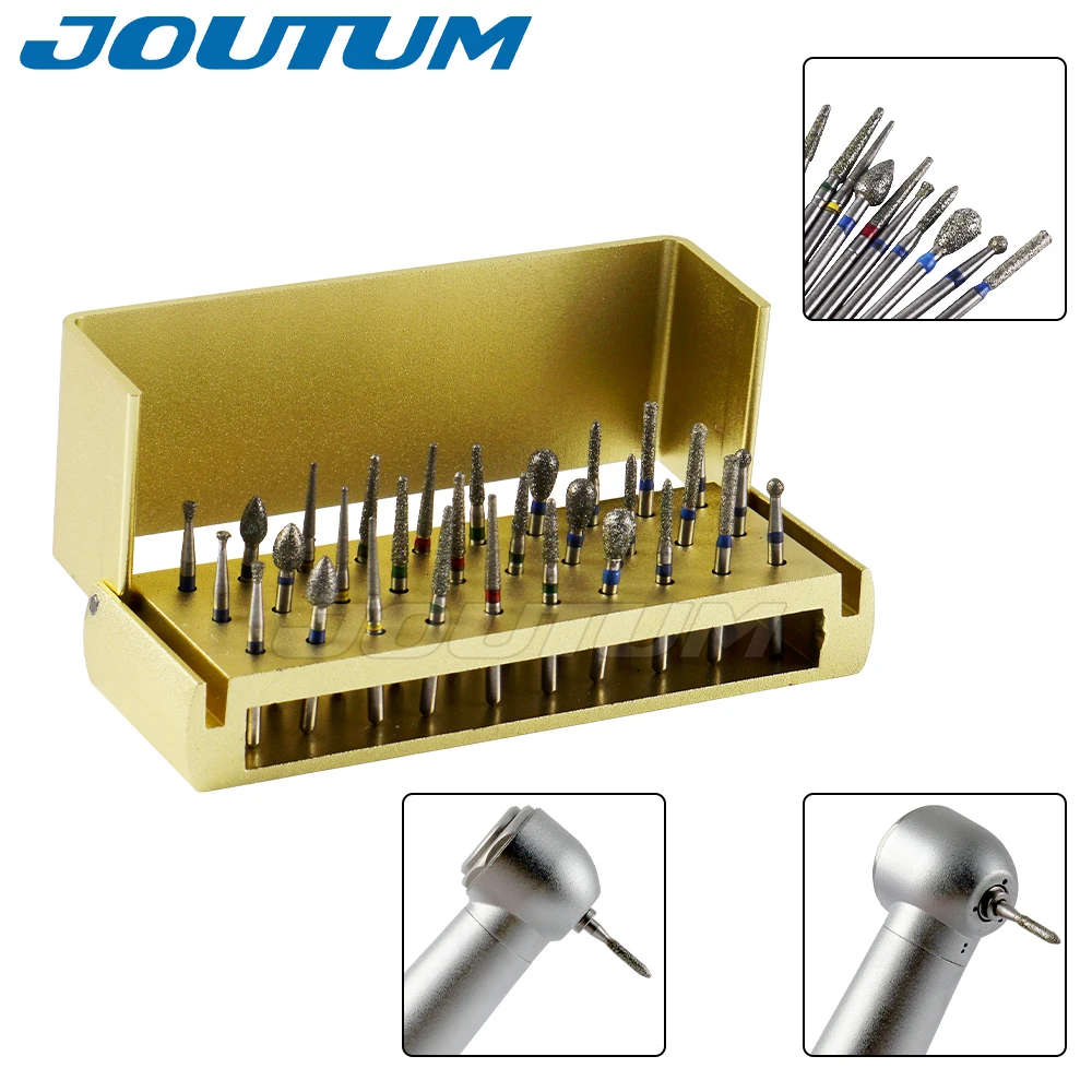30Pcs/set Dental Diamond Burs Holder High Speed Sanding Teeth Polishing Burs Set  Aluminum Disinfection Drillls Dentistry Tools