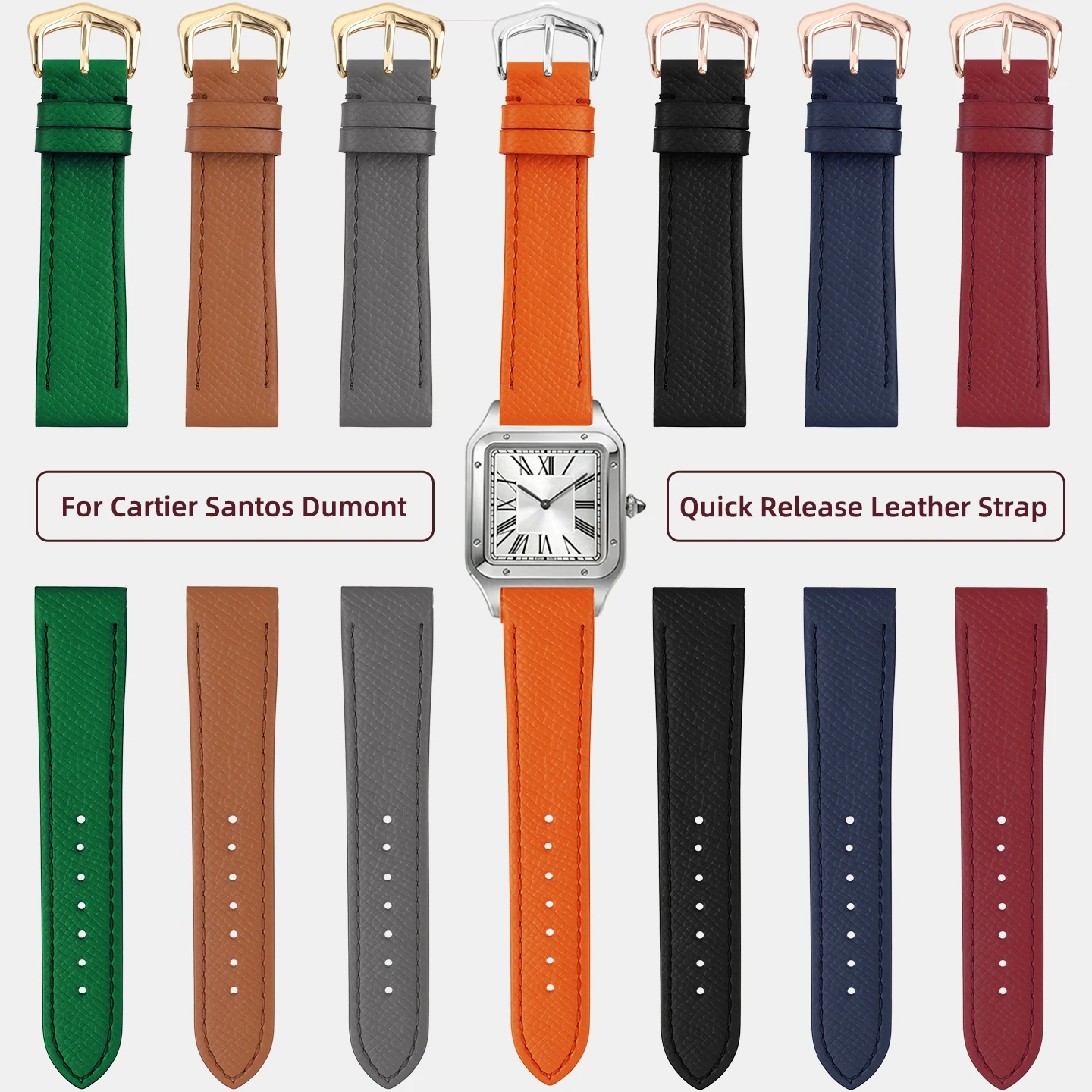 19mm new Santos Dumont quick release cowhide strap for Cartier Dumont L/M/S size palm print strap in 8 colors 15.5/17.5mm belt