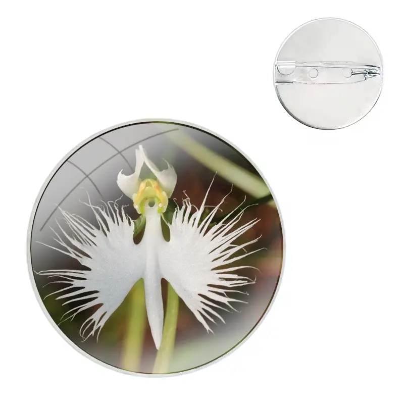 White Egret Orchid Flower Radiata Pins Badge Metal Brooches For Clothes Backpack Decoration gift