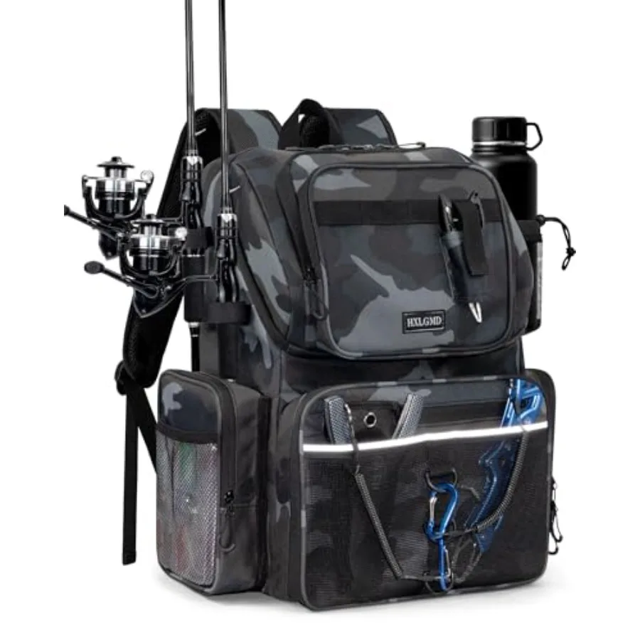 

Рыболовный рюкзак с держателями для удочек, 43 л, большой, водонепроницаемый, для хранения снастей и оборудования, с термосумкой для мужчин-рыбаков