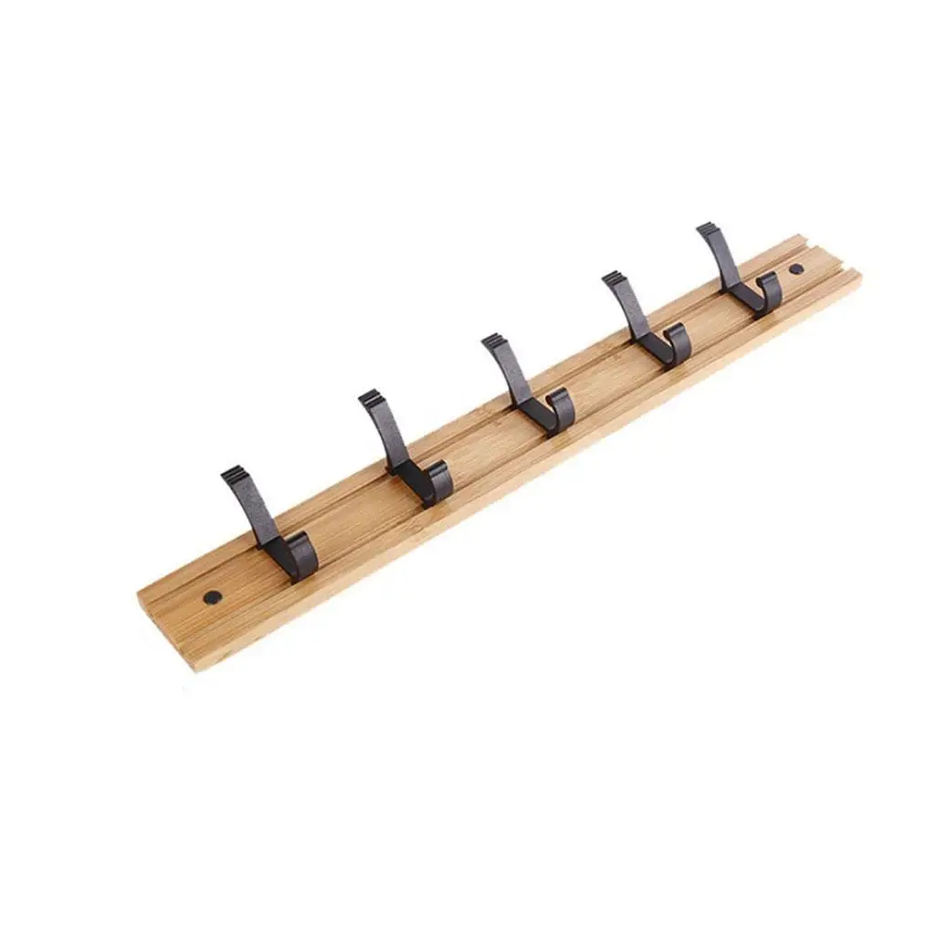 Bamboo Coat Rack Movable Wall Mount Clothes Hanger for Hallway Bedroom