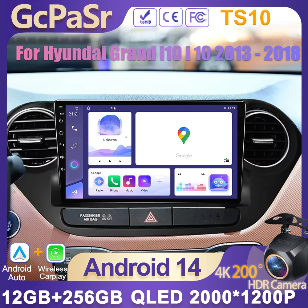 

Автомобильный радиоприемник для Hyundai Grand i10 i 10 2013 2014 2015 2016 2017 2018 Android 14 Carplay Auto Multimidia видеоплеер головное устройство DVD