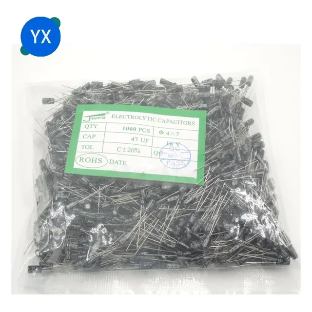 1000szt 10V 16V 25V 50V 1UF 2.2UF 3.3UF 4.7UF 6.8UF 10UF 22UF 33UF 47UF 100UF 220UF Aluminiowy kondensator elektrolityczny