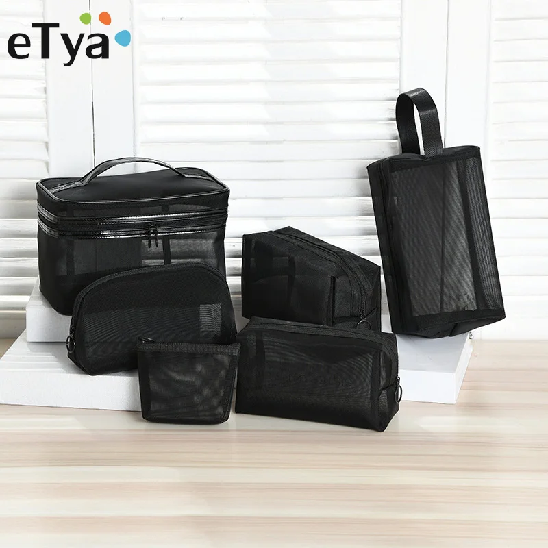 Black Mesh Transparent Cosmetic Bag Makeup Case Travel Zipper Make Up Organizer Storage Bag Beauty Toiletry Wash Bag Pouch