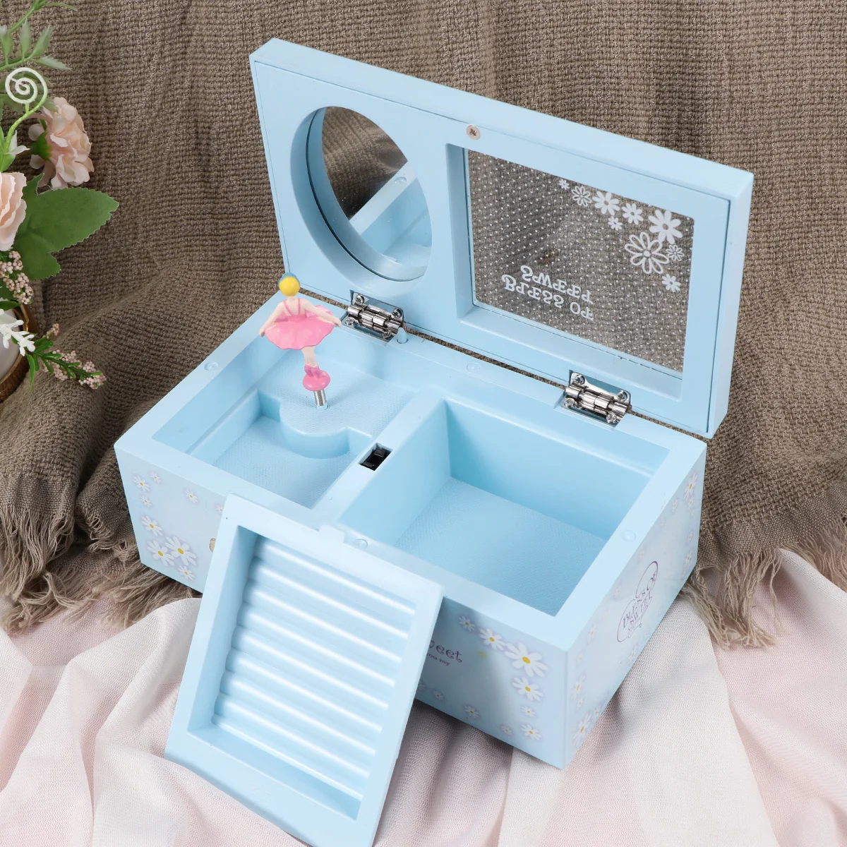 

1pc Twirly Dancing Girl Music Box With Clear Lid Jewelry Storage Case Plastic Case Little Girl Jewelry Organizer Container