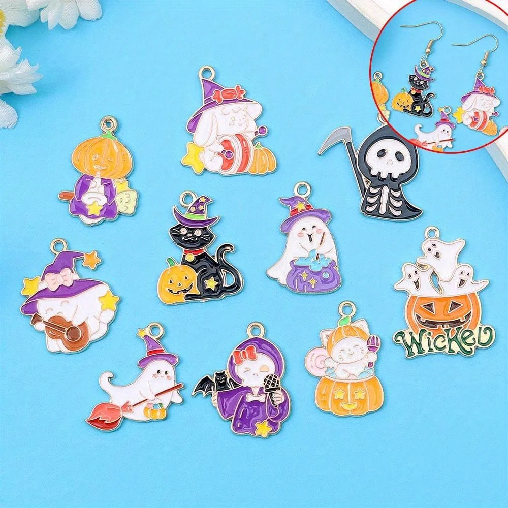 2/9/18pcs Multi-color Halloween Themed Pendants, DIY Earrings, Necklaces, Bracelets, Christmas, Valentine's Day, Halloween Gifts