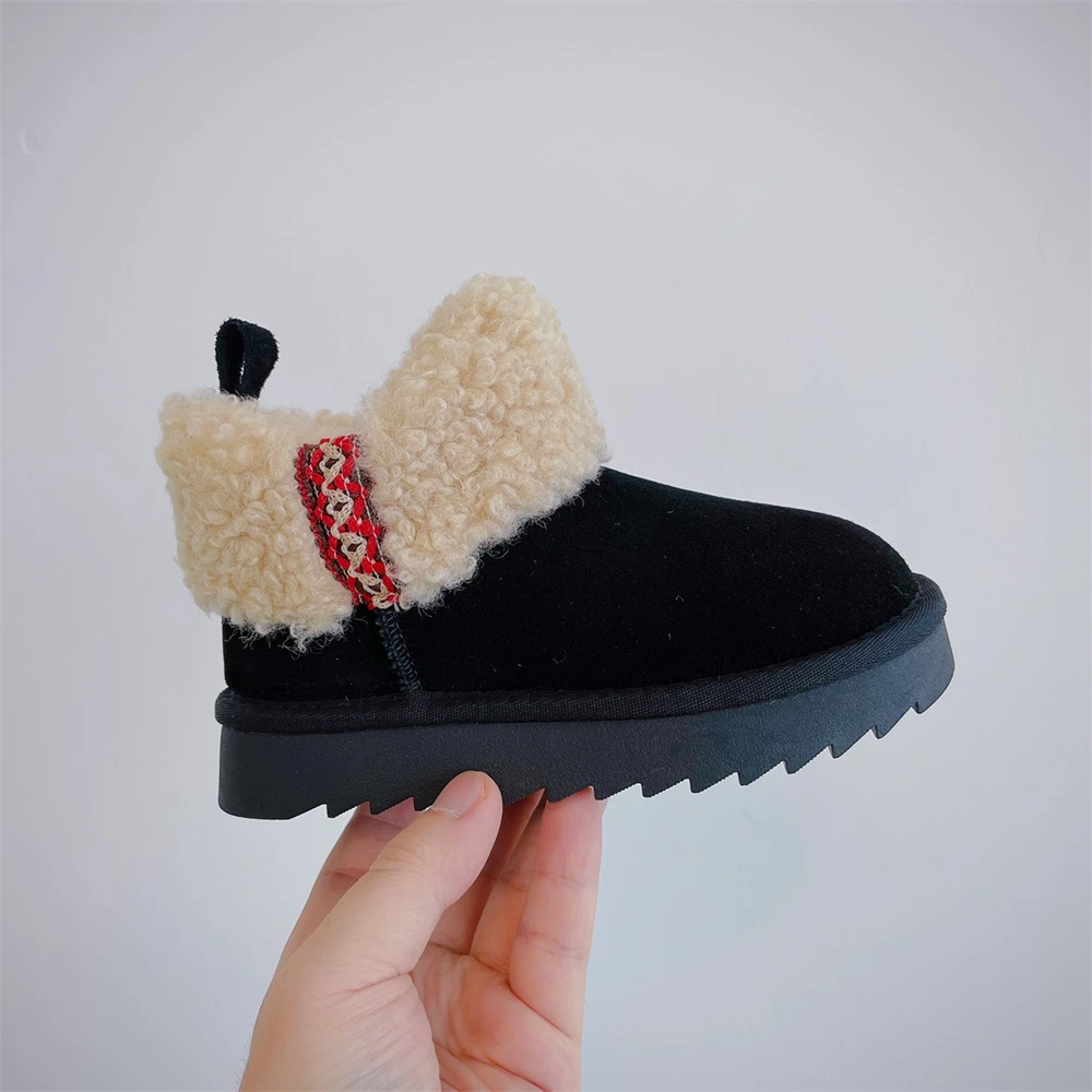 Bottes de neige en cuir suédé véritable pour enfants, bottes classiques en fourrure pour enfants, bottes courtes en coton, chaussures de mode pour filles, mini châtaigne, garde au chaud