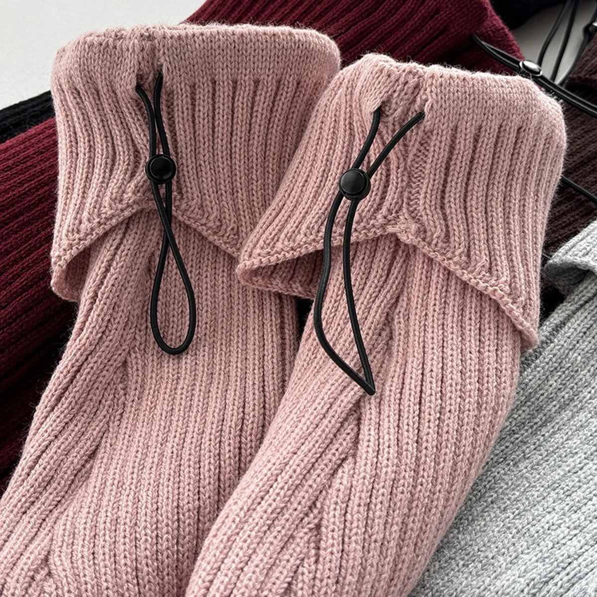 Women Knitted Leg Warmers Solid Color Stripes Drawstring Cuffs Cute and Warm Daily Dating Party Use Gift First Choice