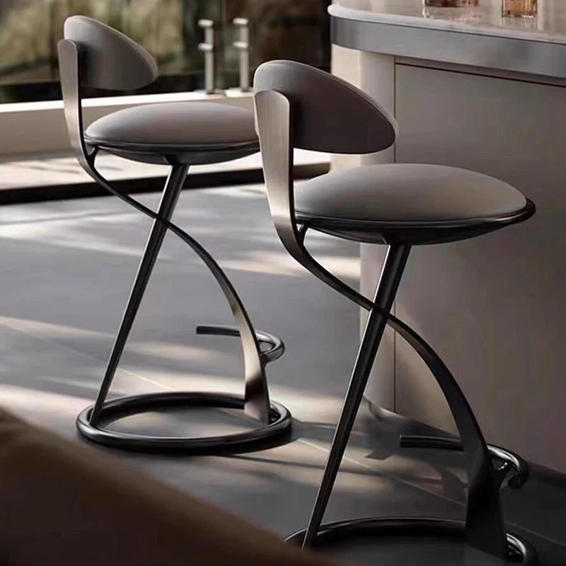 High-end Custom Bar Chair Designer Light Luxury High-end Sense Stainless Steel Modern Bar Chair Villa Home High Stool view 4