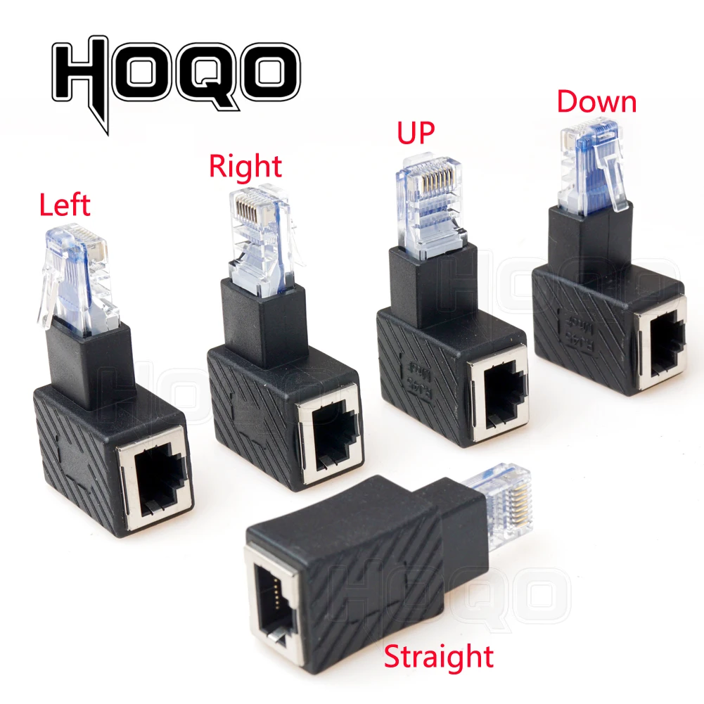 Adaptador de extensión de red Ethernet RJ45 Cat 5e 6e Cat7 macho a hembra, 90 grados, arriba, abajo, izquierda y derecha, Multi-ángulo