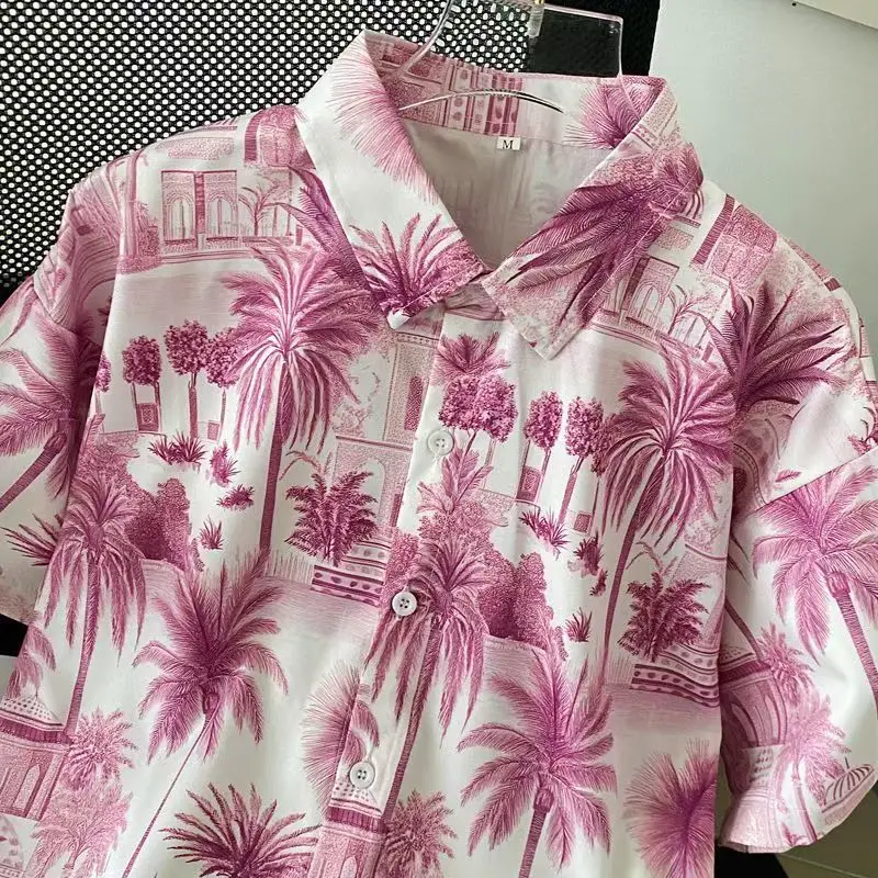 Hawaiian Coconut Tree Pants Style Men's Shirts Summer Beach Party Short Sleeve Shirts Couple Outdoor Breathable Thai Street 2025